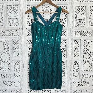 Vintage‎ Teal Green Fully Sequined Cocktail Party Homecoming Mini Dress Sz XS